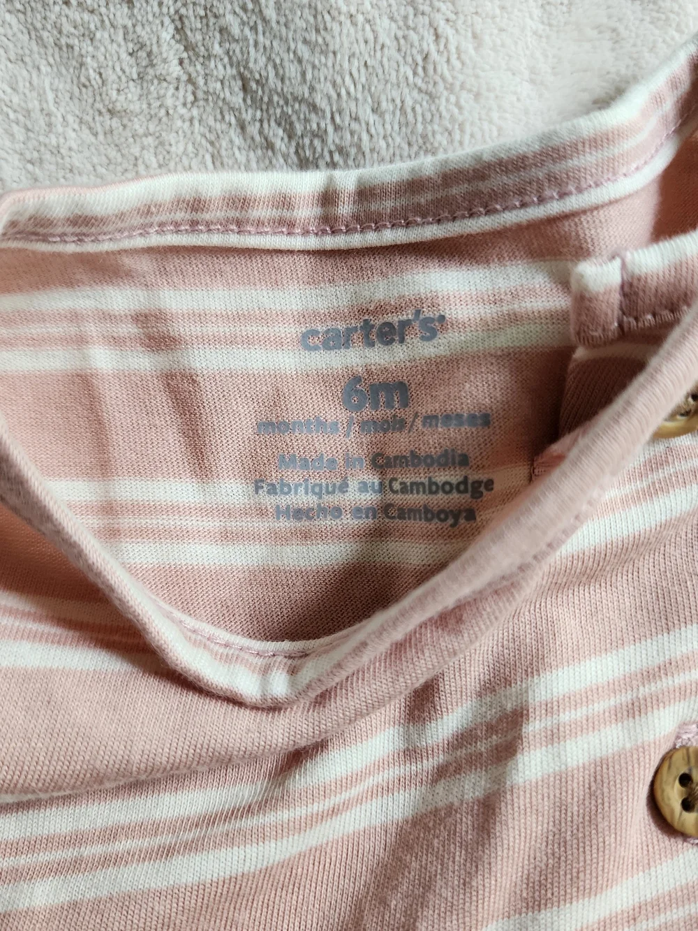Carter's Soft Pink & Cream Striped Long-Sleeve Dress